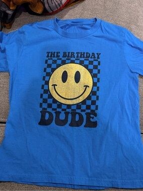 Blue "The Birthday Dude" Smiley Tee